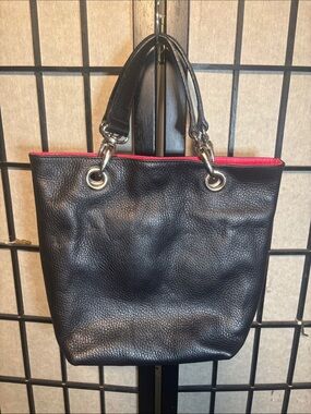 Appleseed's Black Tote Shoulder Bag with Red Trim